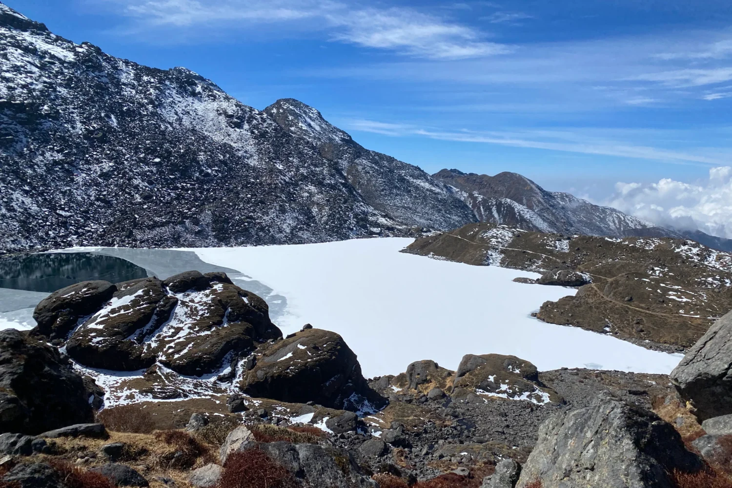 holy gosaikunda lake photo during feburary