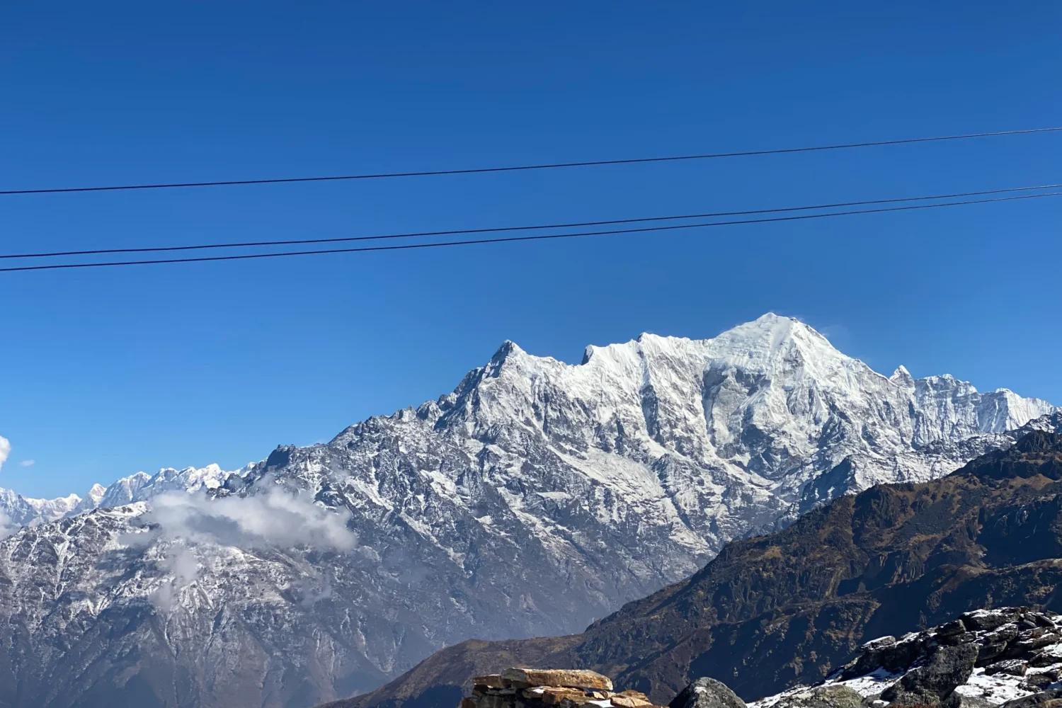 view of langtang lirung from buddha bihar.