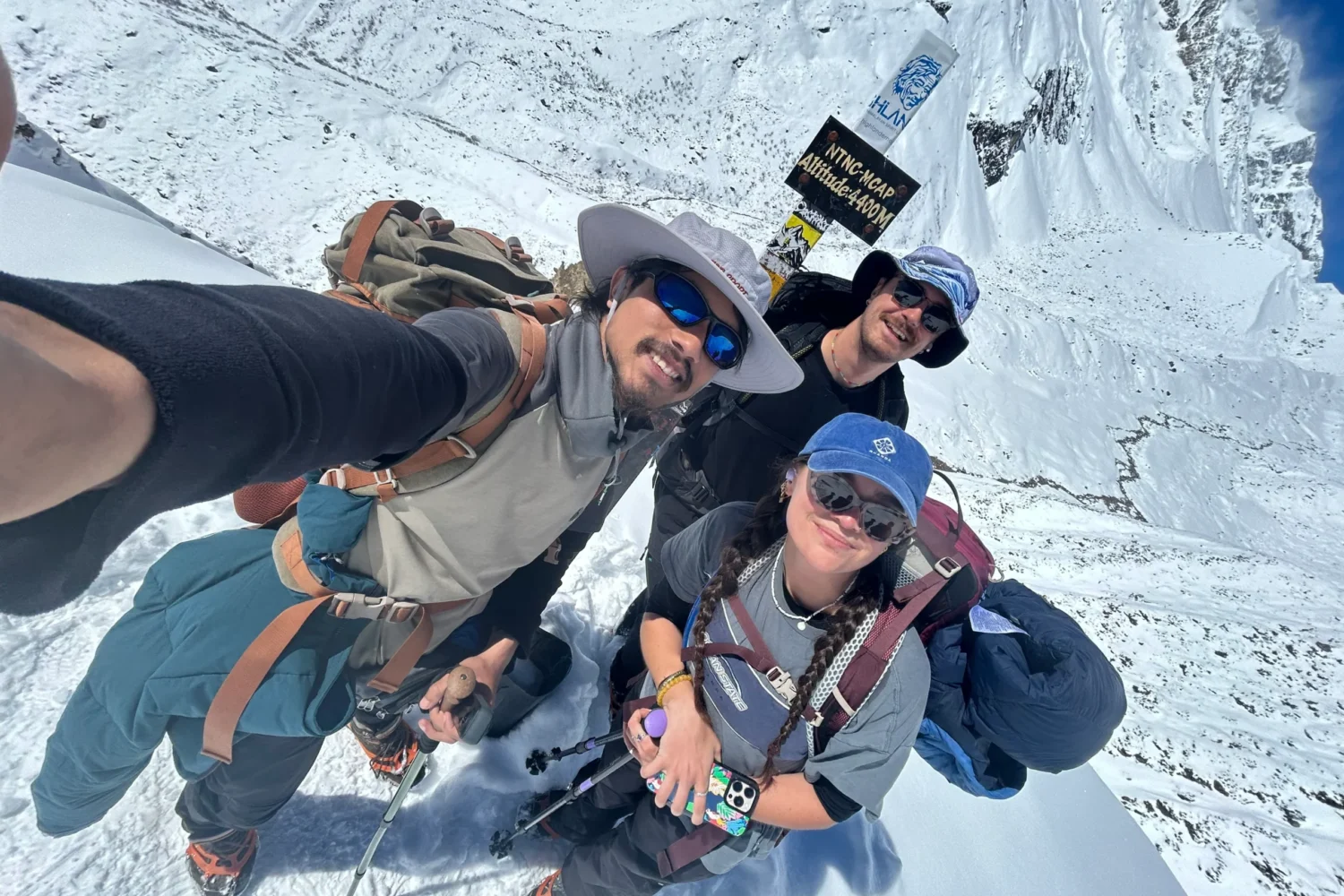 with our guest at larke la pass at manaslu
