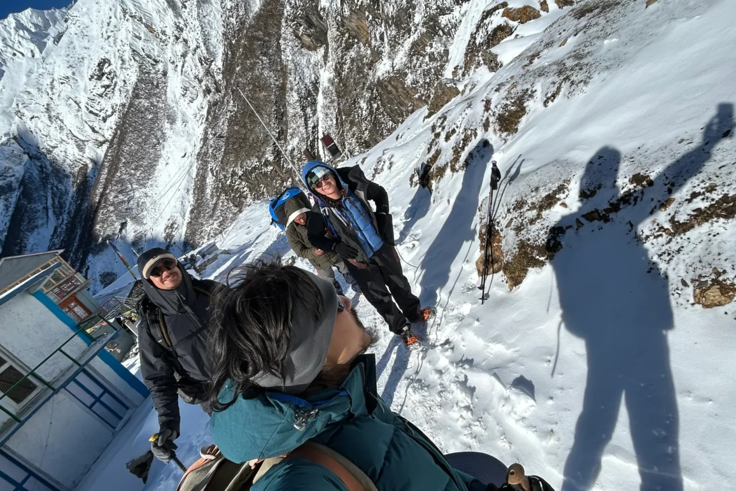 Full on energetic guest and guide enjoying manaslu circuit trek