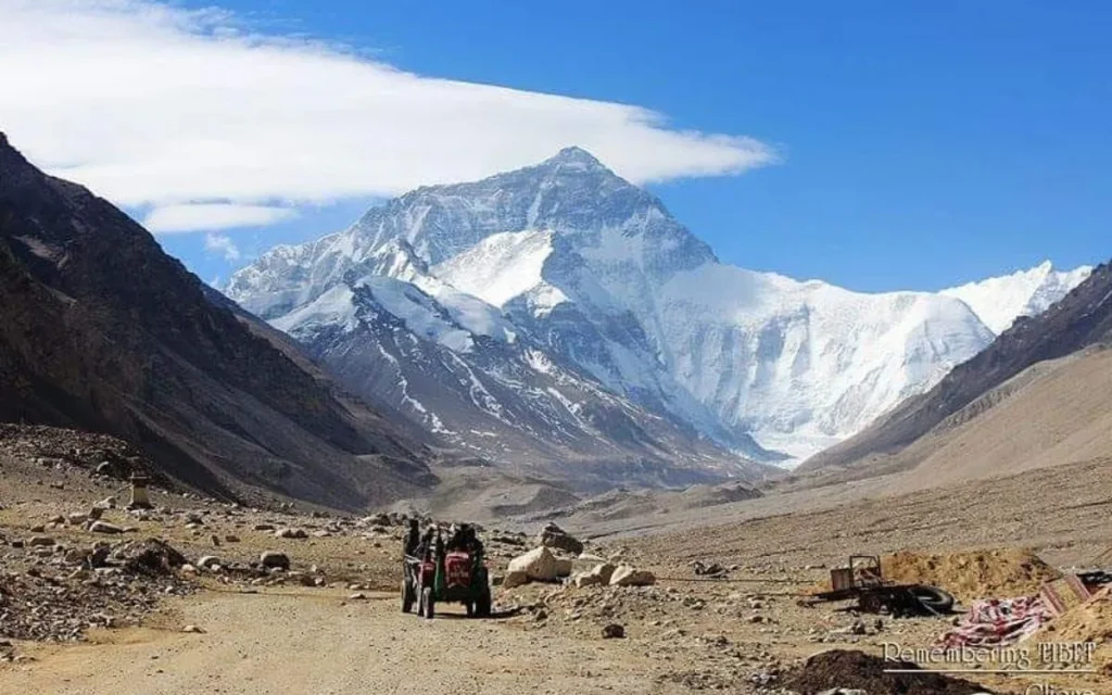 North Face of Mount Everest – towering icy wall rising from Tibet side, one of the most challenging climbing routes.