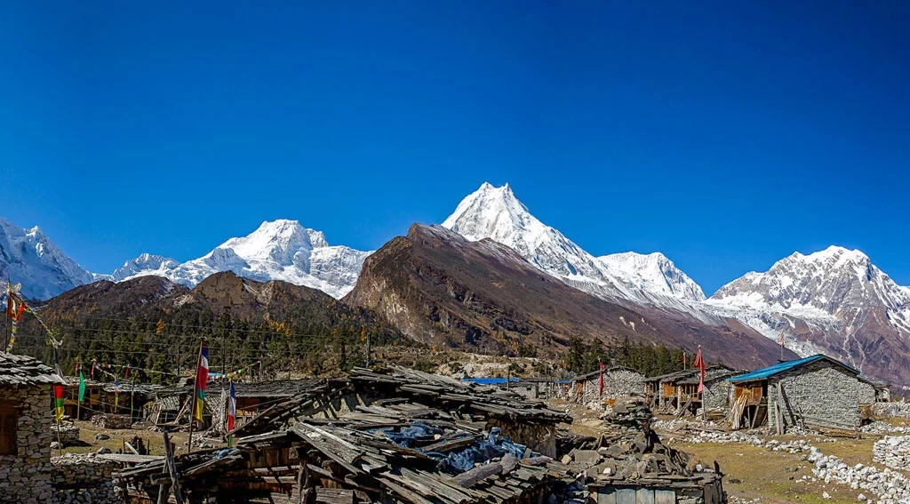 Mountain village views along the Manaslu Budget Trek