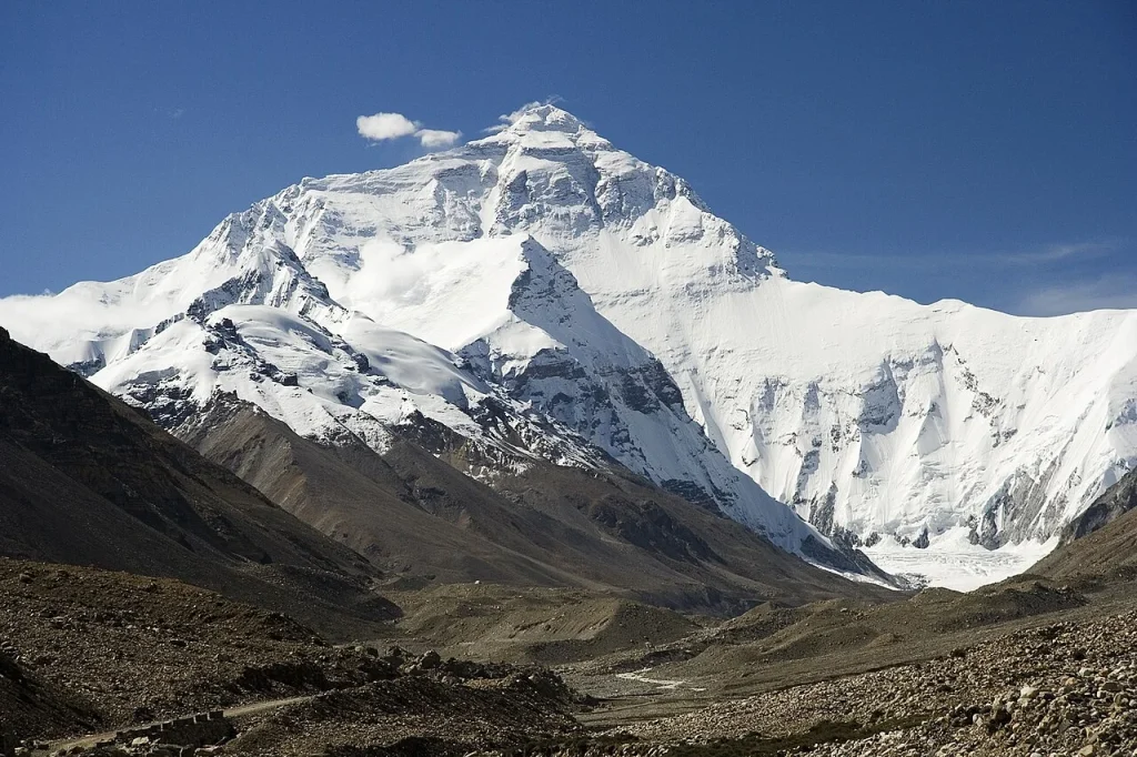 North Face of Mount Everest with snowy peaks and ridges