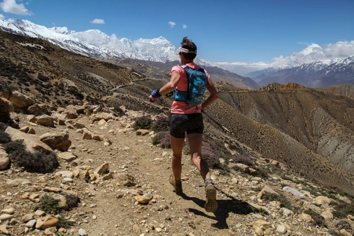 Trail running route with Himalayan views, showcasing the best trail running routes and altitudes in Nepal