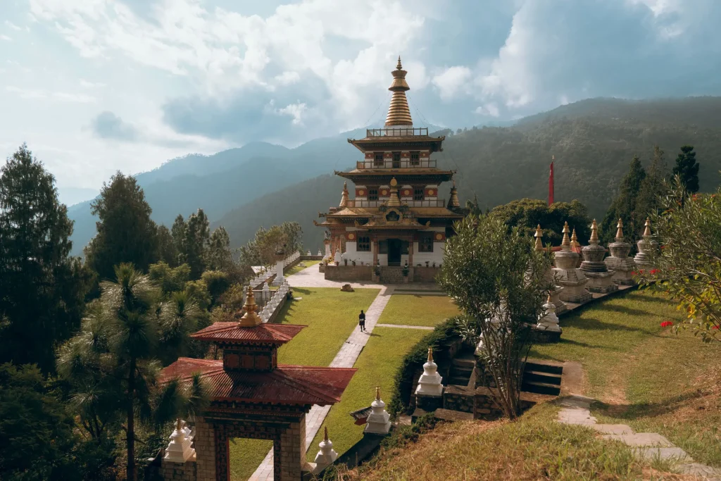 Grand monastery complex overlooking the valley during a Punakha Valley Tour in central Bhutan