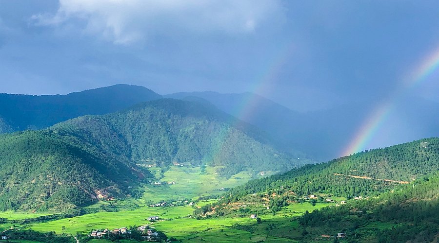 Wide landscape view of Punakha Valley during a Punakha Valley Tour in Bhutan