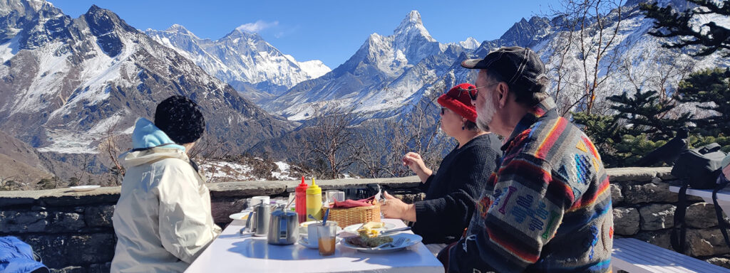 Luxury breakfast at Everest View Hotel during Everest Base Camp tour, showcasing experiences more than trekking in Everest region