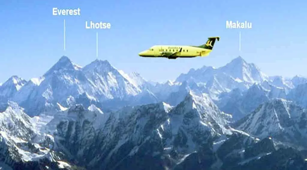 Flight over the Everest region with panoramic views, showcasing experiences more than trekking in Everest region"
