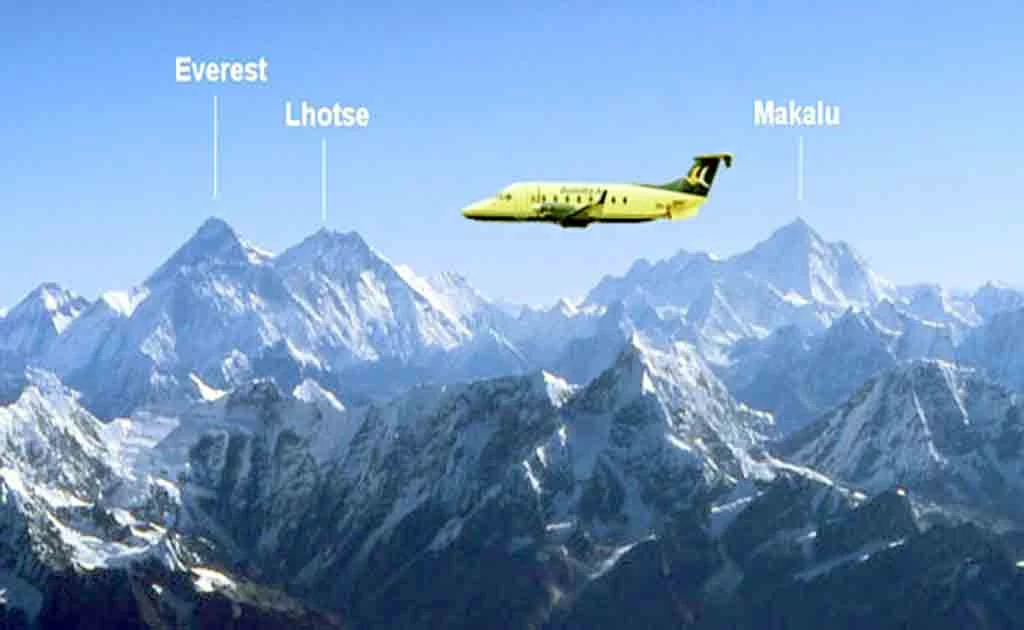 Flight over the Everest region with panoramic views, showcasing experiences more than trekking in Everest region"