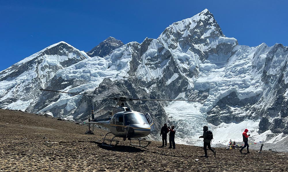 Helicopter ride over the Everest region, showcasing mountains and glaciers as part of experiences more than trekking in Everest region