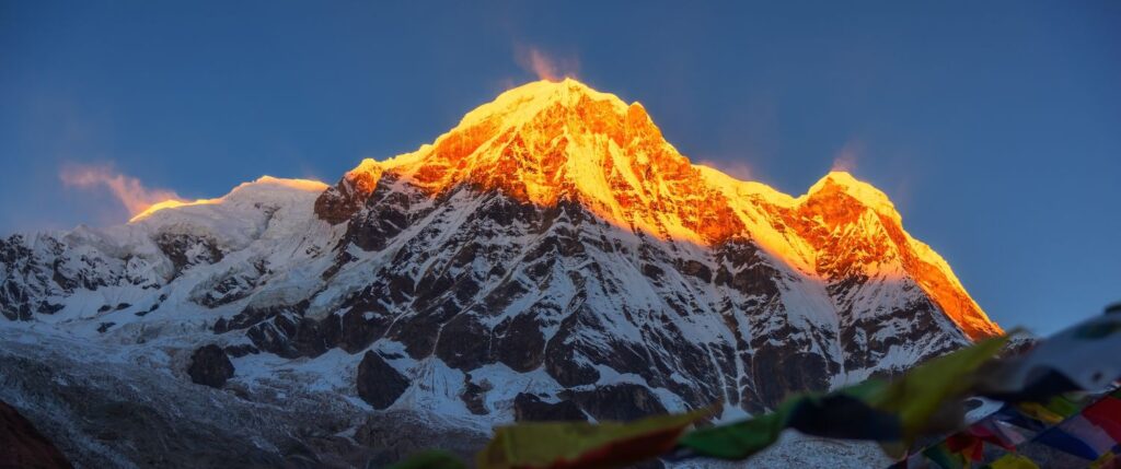 Annapurna mountain covered in snow seen during the Annapurna Base Camp trek in Nepal