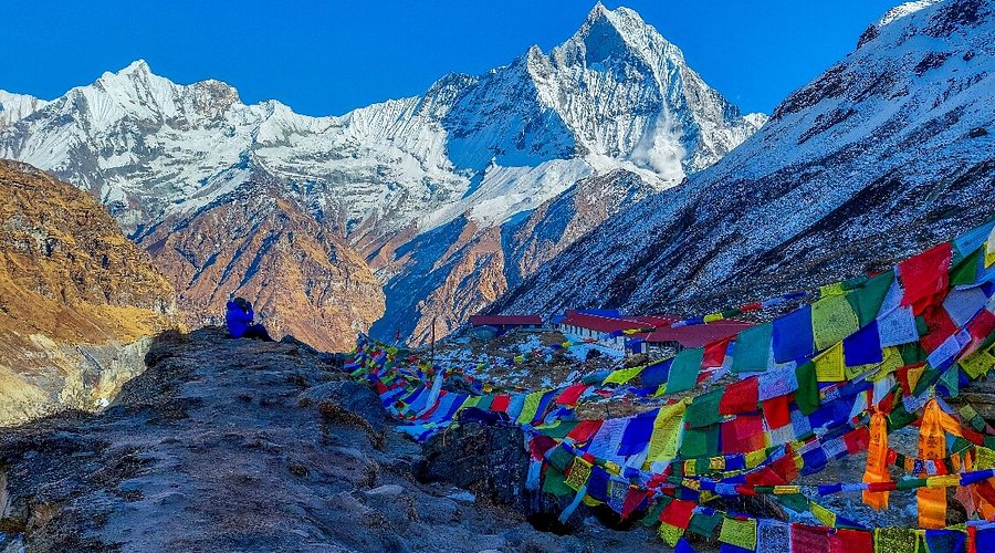 Annapurna Base Camp trek sign board at Annapurna Sanctuary in Nepal