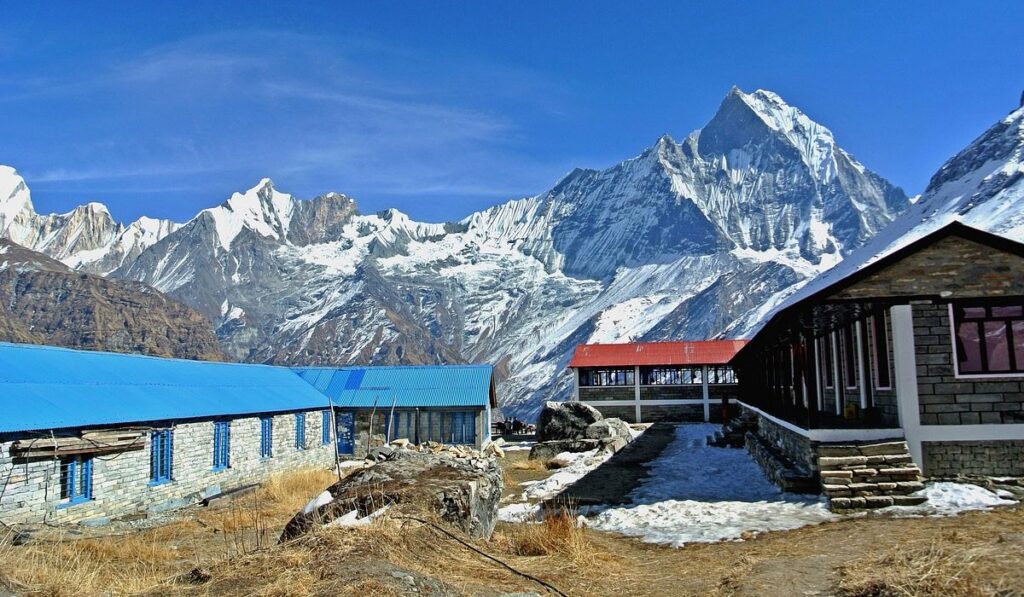 Teahouse hotel during the ABC trek in the Annapurna Base Camp region of Nepal