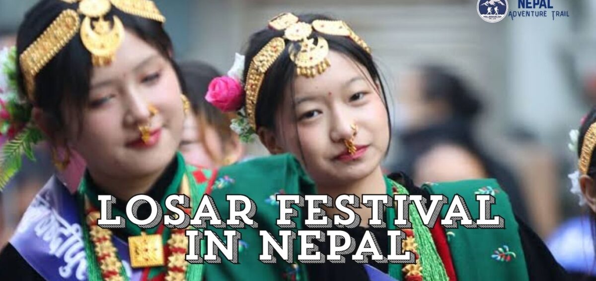 Women performing a traditional dance during the Losar festival celebrations in Kathmandu.