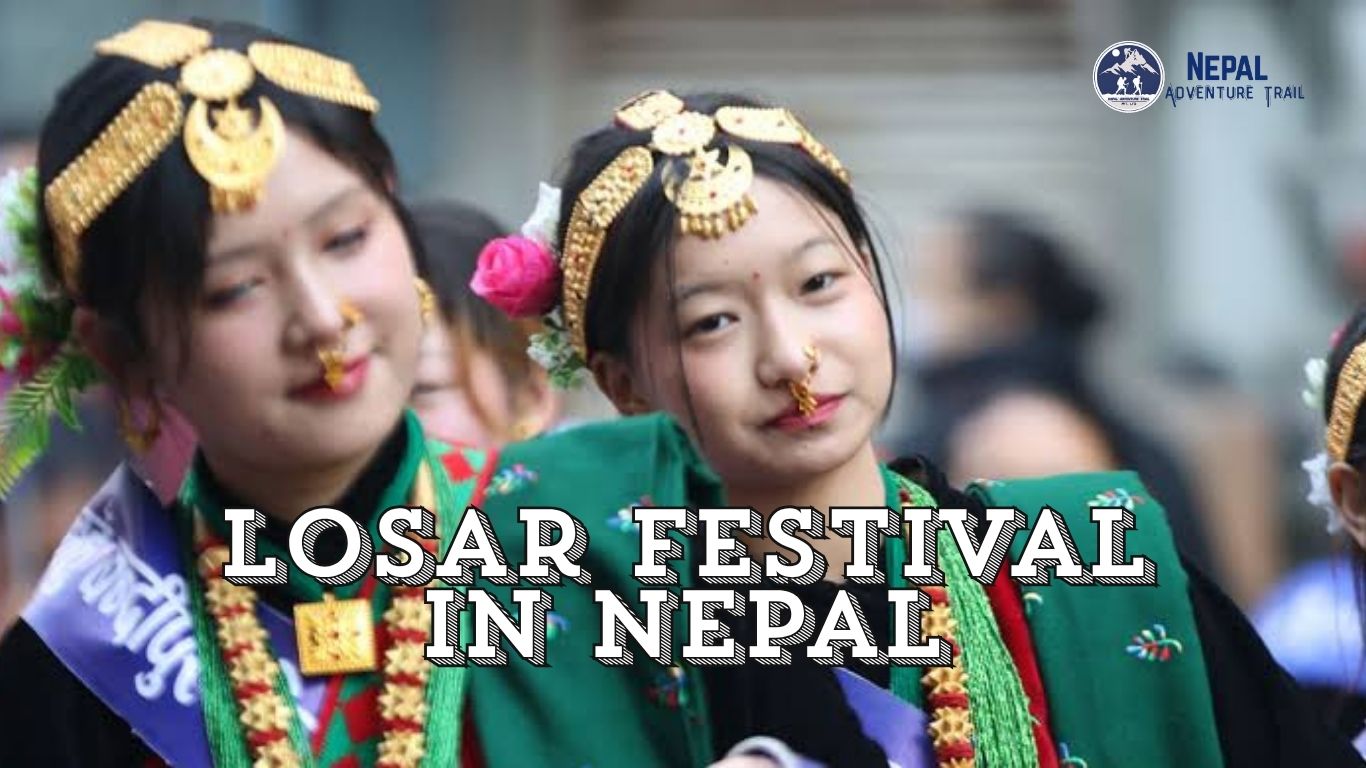 Women performing a traditional dance during the Losar festival celebrations in Kathmandu.