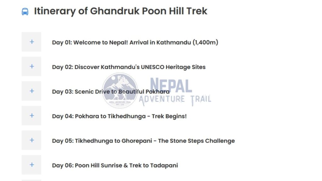 Day-by-day Ghandruk Poon Hill Trek itinerary provided by a trusted Nepal Trek Agency.