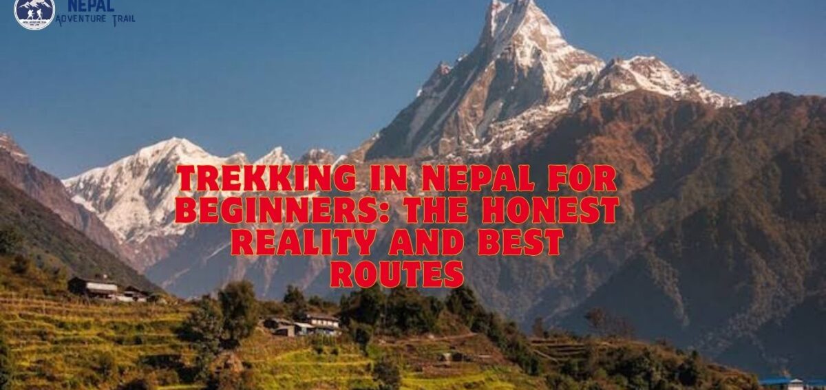 Trekking in Nepal for Beginners A majestic close-up view of the iconic Machhapuchhre Fishtail peak during trekking in Nepal for beginners.