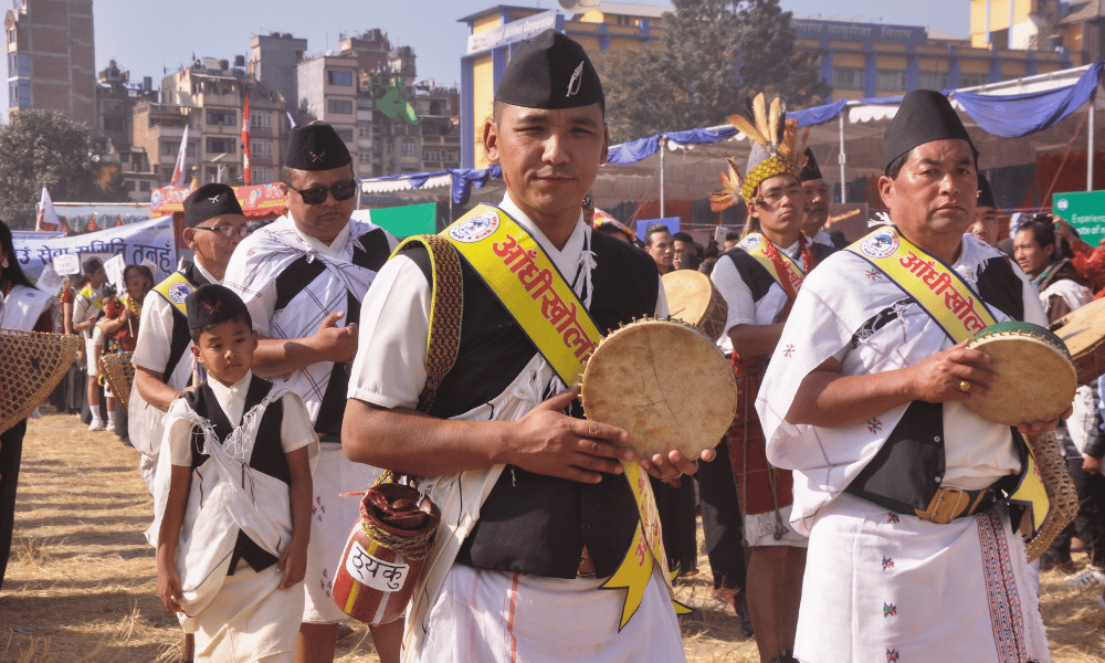 Crowds gathered at Tundikhel for the Losar festival celebration, featuring traditional music and performances in Kathmandu.