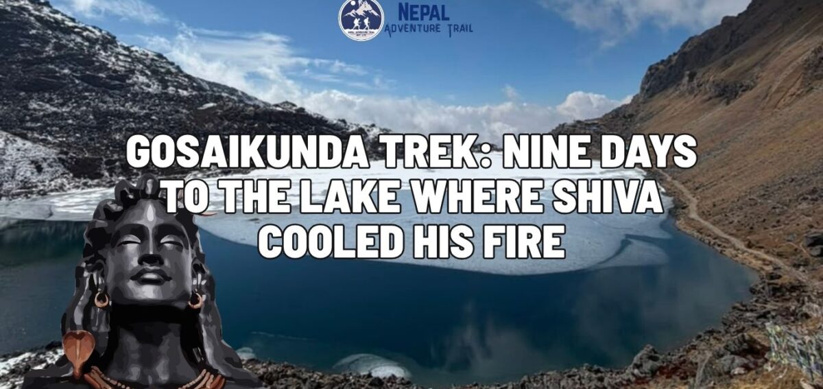 Gosaikunda Trek Nine Days Stunning view of the sacred alpine Gosaikunda Lake surrounded by snow-dusted peaks during the Gosaikunda trek in Langtang National Park.