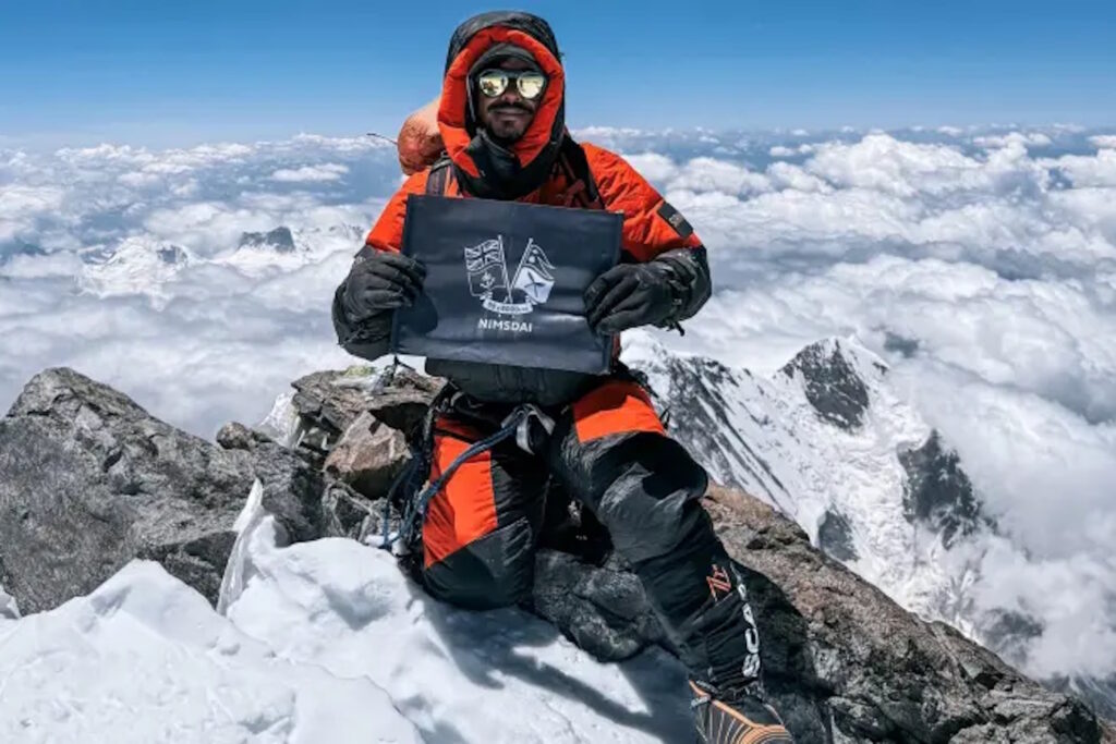 Nims Purja climbing in the Himalayas during a high-altitude expedition, reflecting the mountaineering career behind his success and net worth.