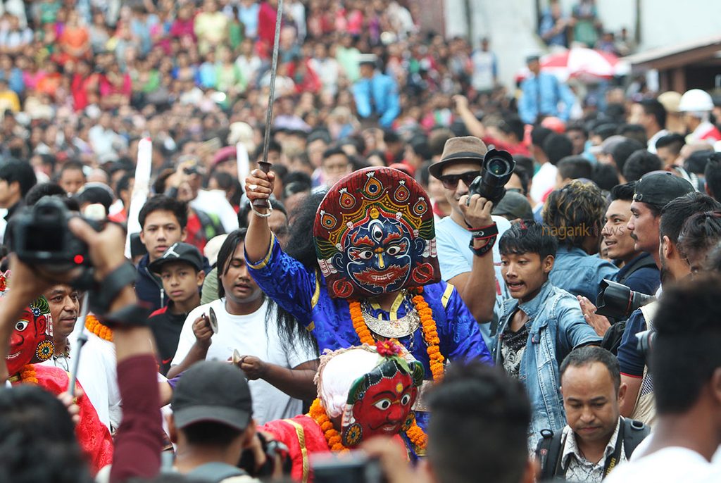 Lakhey performing during Indra Jatra in Kathmandu, Nepal Cultural Tour