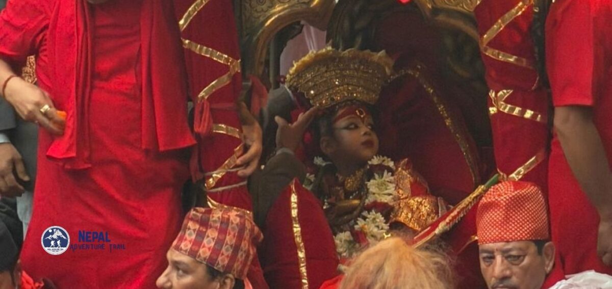 Kumari Living Goddess of Nepal History and Myth Kumari Living Goddess of Nepal during Indra Jatra chariot procession in Kathmandu